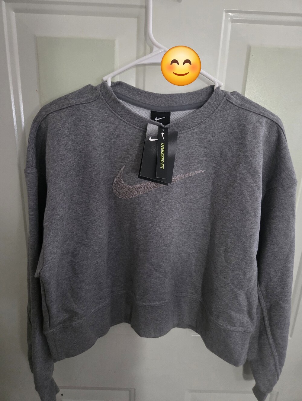 Nike Heather Gray Cropped Crewneck Sweatshirt with Embroidered Swoosh